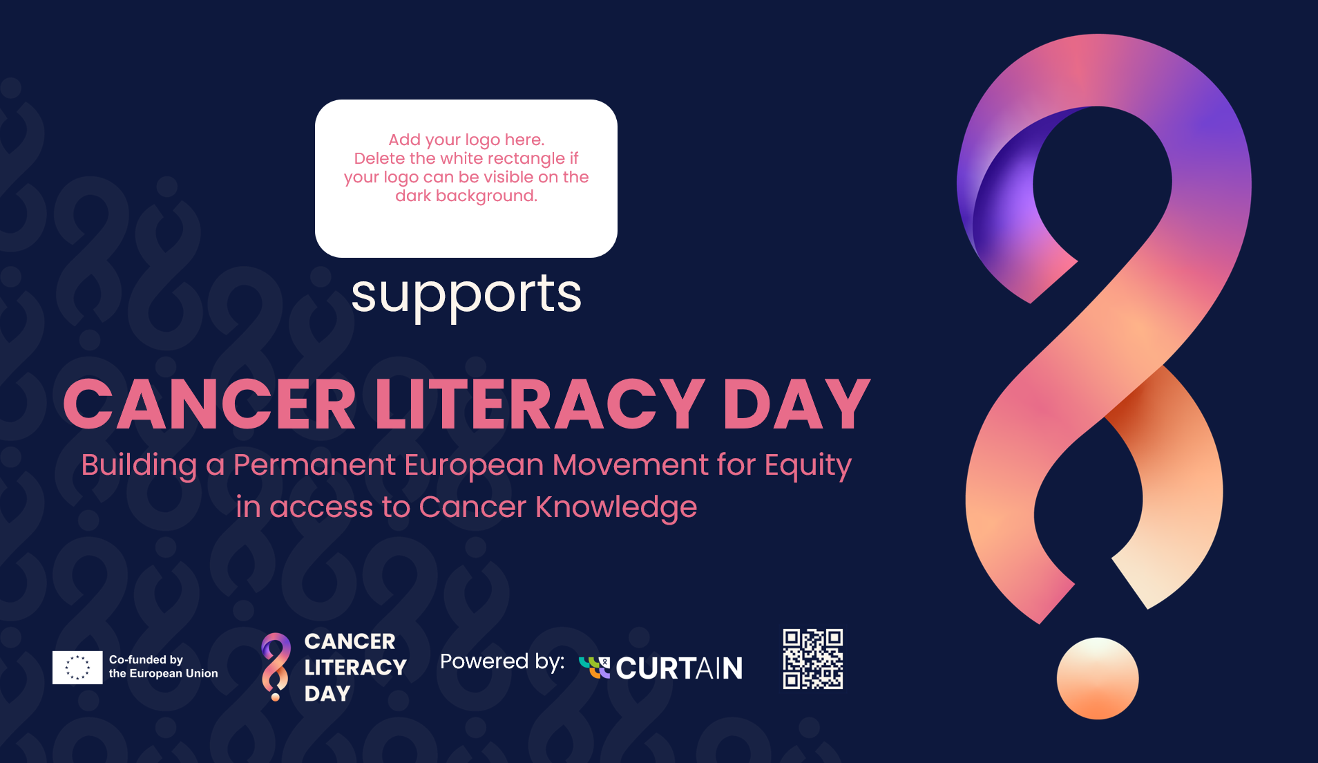 Cancer Literacy Day support banner, with a blank space to add your organisation logo